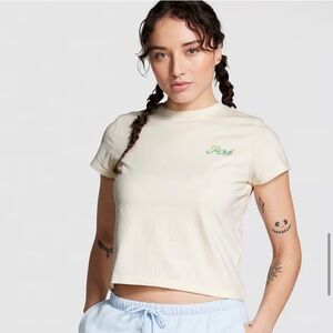 NWT Victoria’s Secret PINK Dreamer Cotton Tee Shirt Cream Creamer XXL